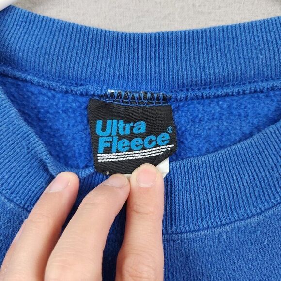 Vintage 90's Ultra Fleece Blank Blue Crew neck Sweatshirt Made In USA Size 2XLT - Picture 5 of 7